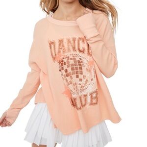 3/$10 Aerie Women's Peach Waffle Rib Graphic Long Sleeve